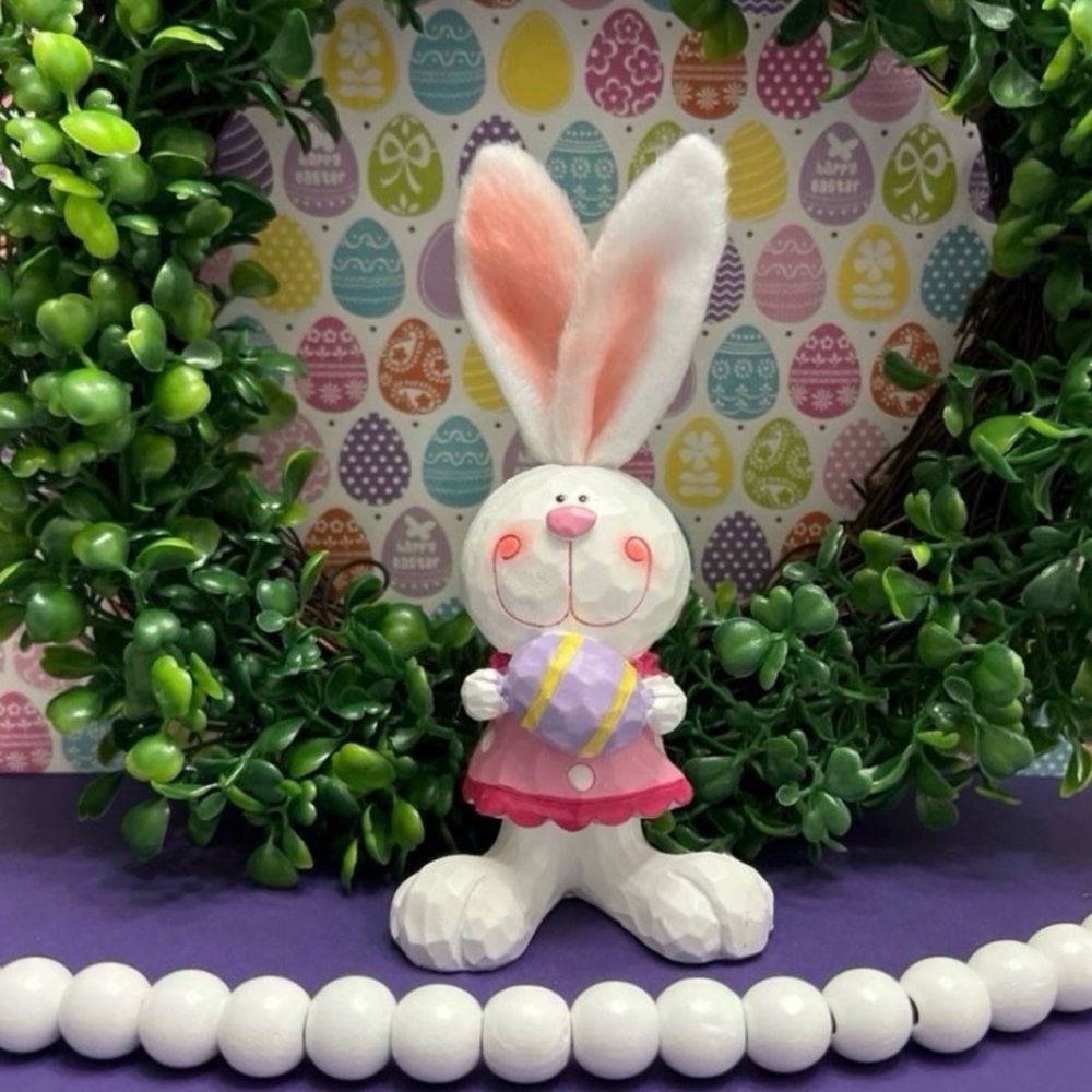 Girl Easter Bunny Figurine with Egg